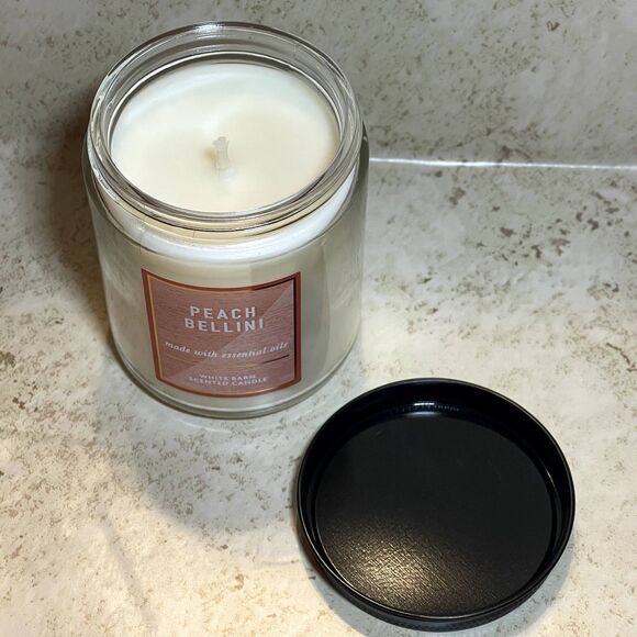 Bath & Body Works - White Barn Peach Bellini Single Wick Jar Candle NWT - Picture 2 of 2
